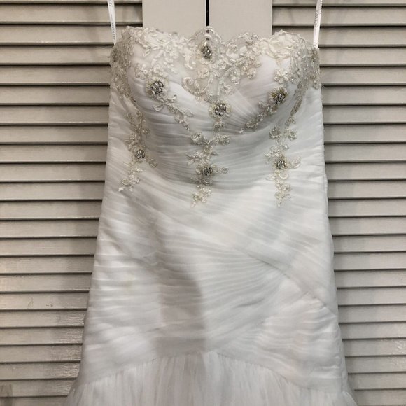 Strapless Ruched Mermaid Tulle Wedding Dress Custom Embroidery Beading WG3791 - Picture 5 of 12